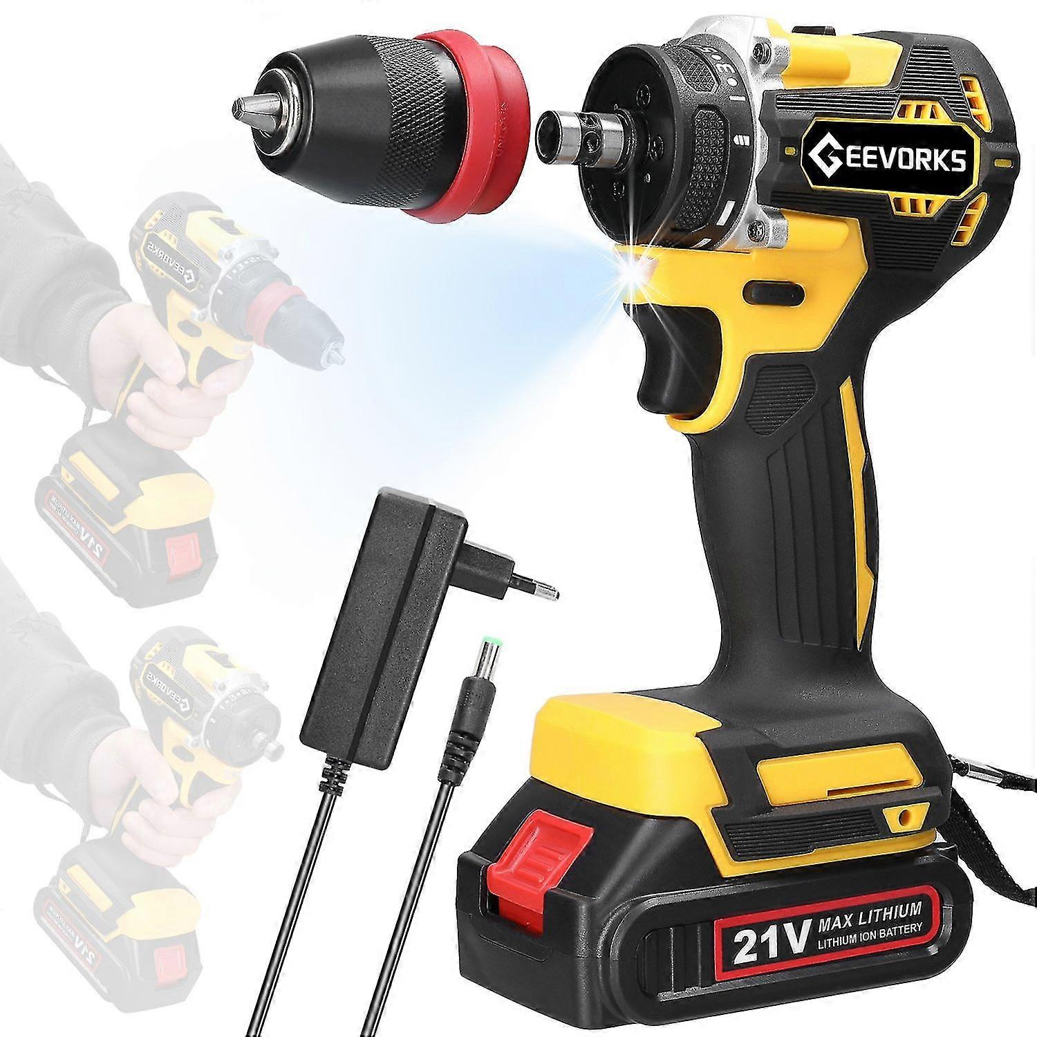 Geevorks 21V 2in1 Lithium Drill Electric Screwdriver Multi-function Power Tool High Torque Brushless
