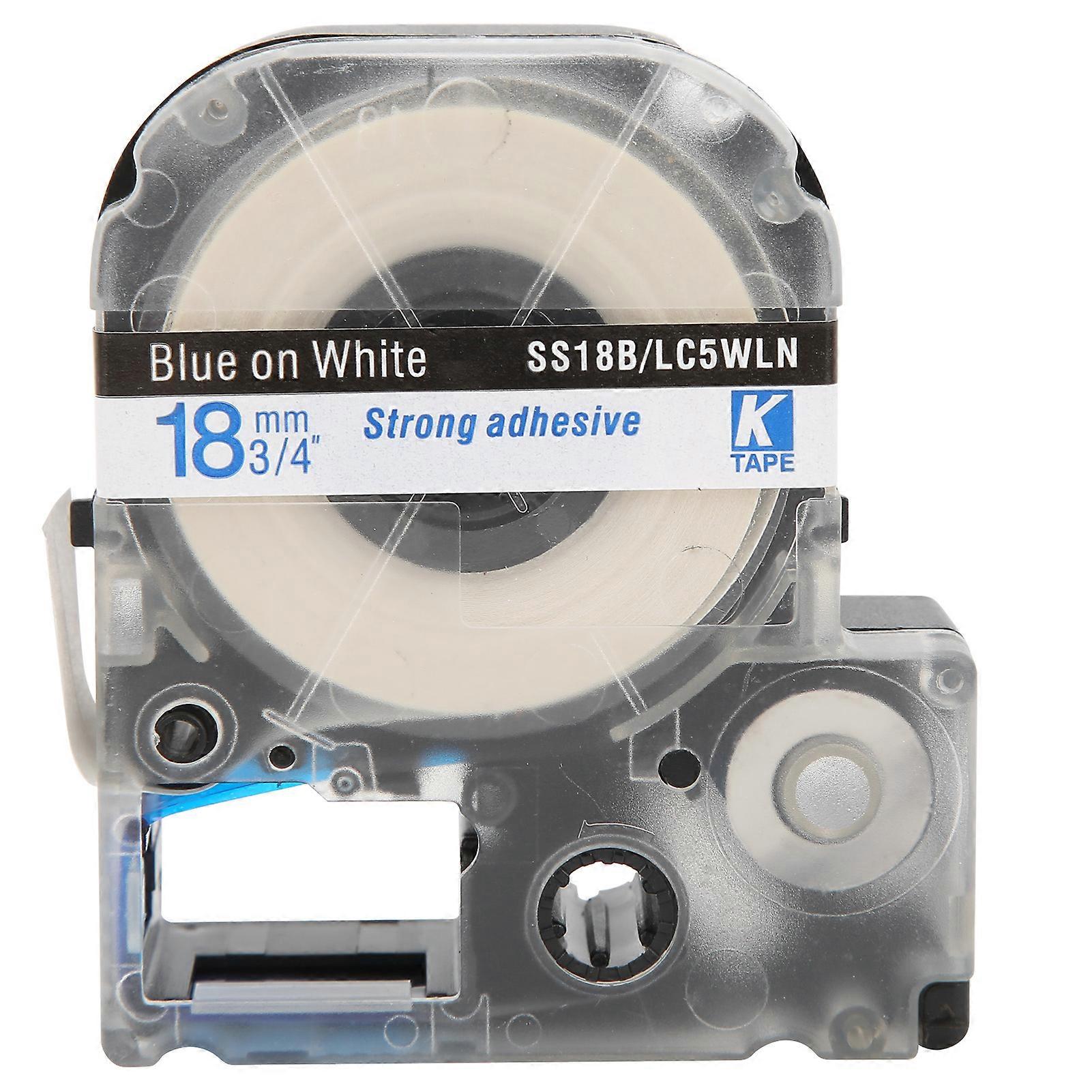 Label Maker Tape 18mm PET WaterProof Labeling Tape for Epson Label Printer/KingJim Label Machine(Blue Word On White Background )