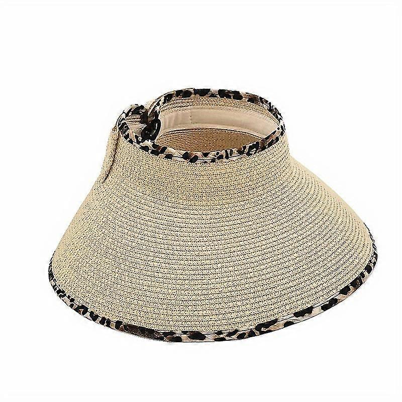 Bowknot Sommervisir Hat Bred rand Leopard Edge Halm UV-beskyttelse Solhat Justerbar Rejse Strandhatte