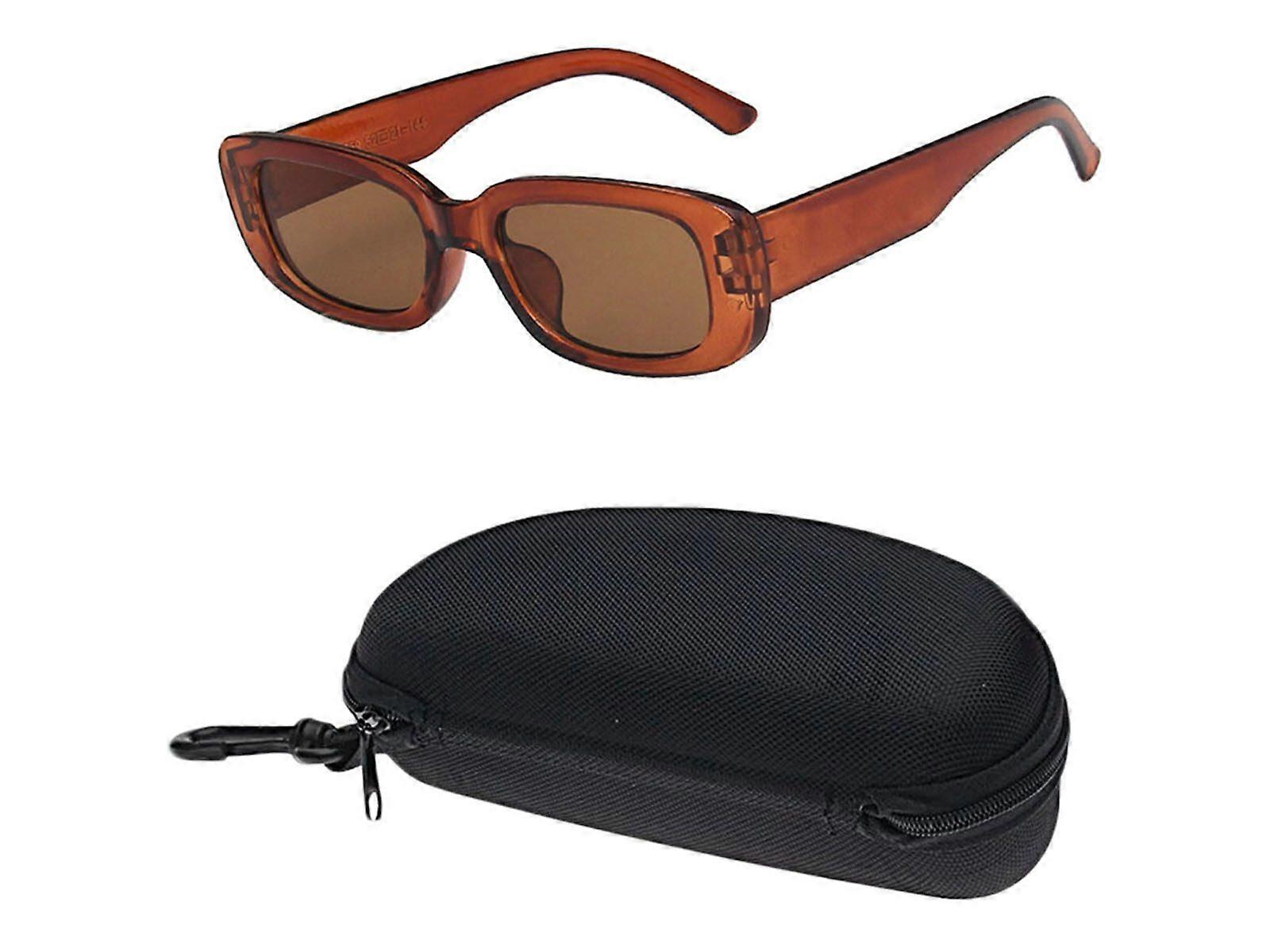 Y2K Style Retro Sunglasses Brown Vintage Rectangle Square Sunglass with Case