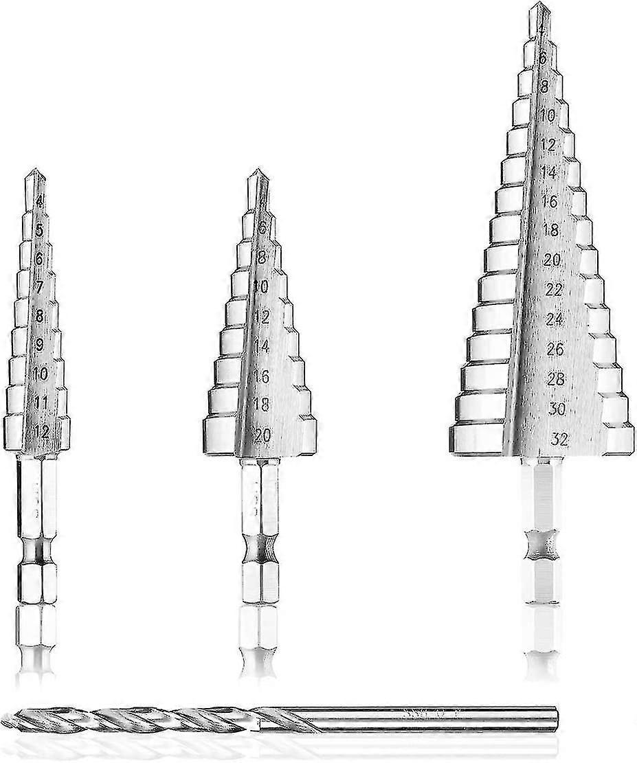 Hss Step Drill Bit, Mohoo 3pcs Cone Drill Bit 4-12mm/4-20mm/4-32mm Titanium Nitrided Step Cone Drill Bit 13 Steps Hex Shank Hss Cone Drill Bit For Ste