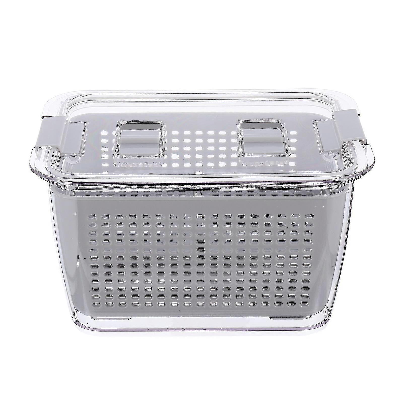 Refrigerator Sealed Storage Box 2 Compartment Transparent Vegetable Drain Box