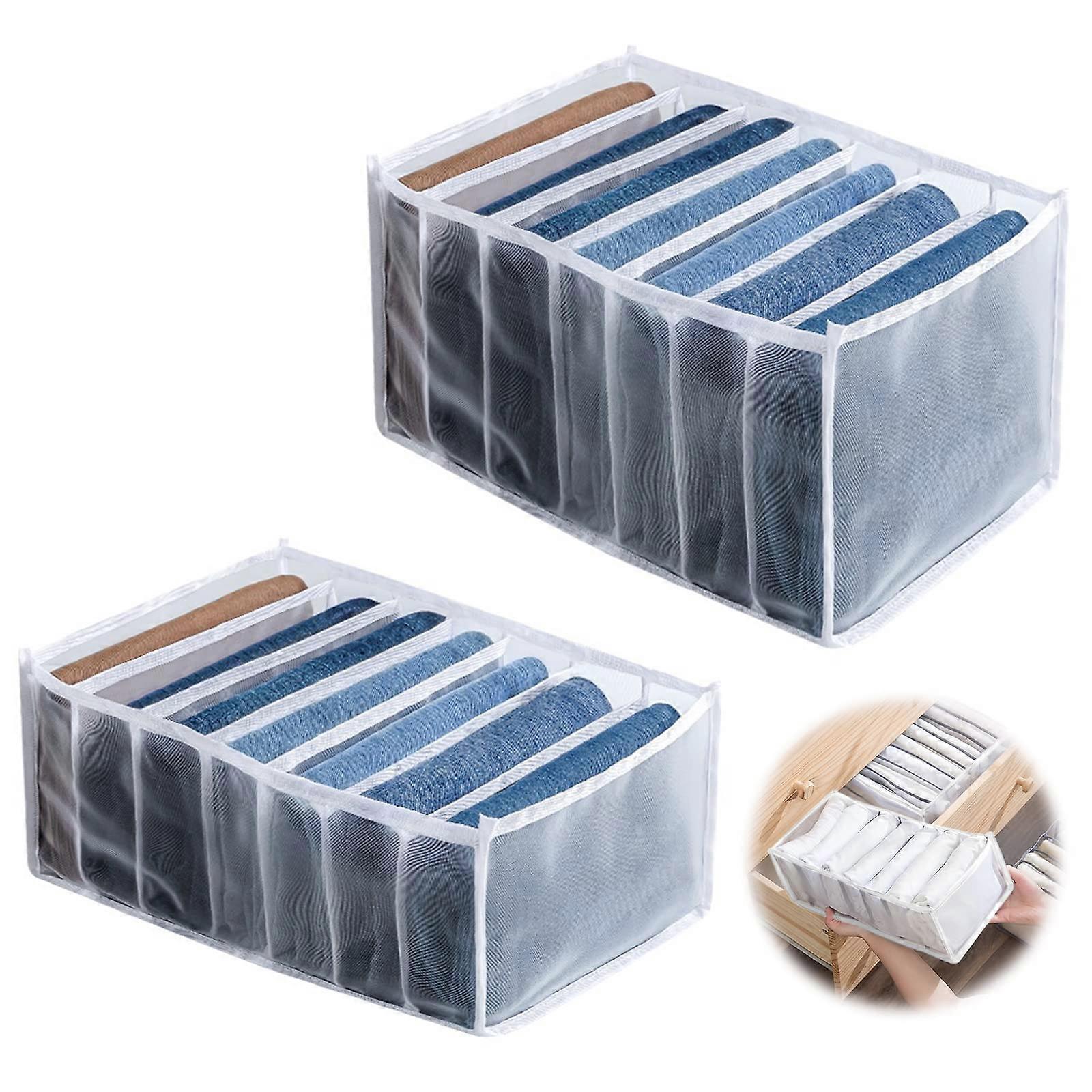 2PCS Wardrobe Clothes Organiser, 7 Grid Clothes Drawer Organisers Divider Foldable Drawer Clothes Storage Boxes