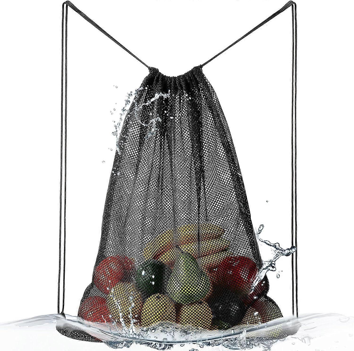 Ball Equipment Drawstring Net Bag Extra Large Sports Ball Net Bag for Training Equipment Storage Bag Football Basketball Diving Products (Black)