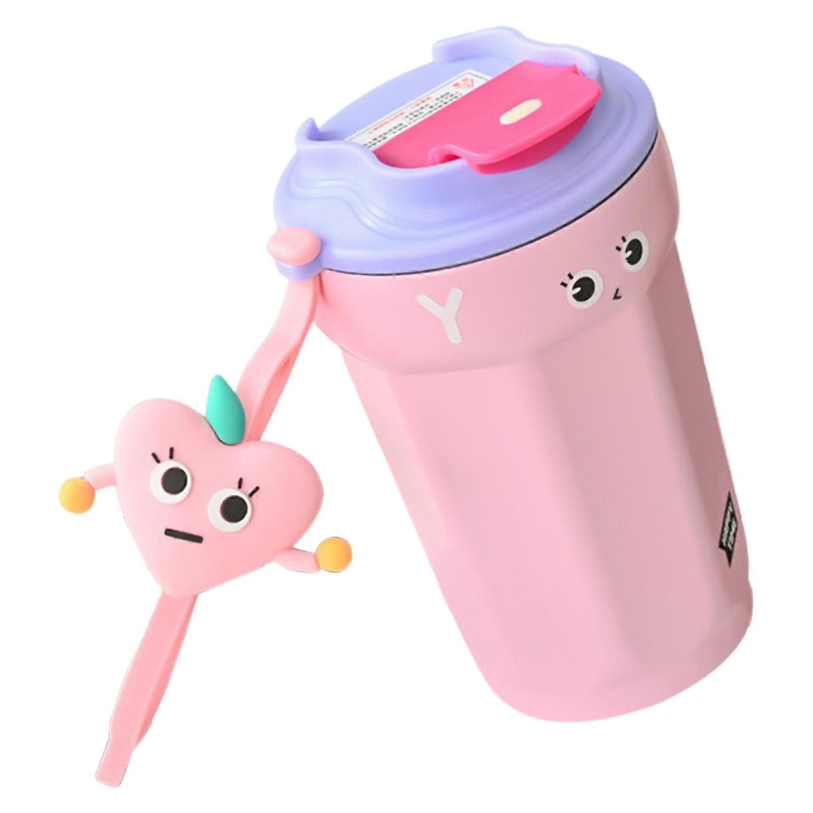 450ml Thermal Cup Leak-Proof Stainless Steel Insulation Travel Mug with Silicone Doll Pendant Vacuum Water Bottle Wide Mouth Straw Hole Lid Reusable C