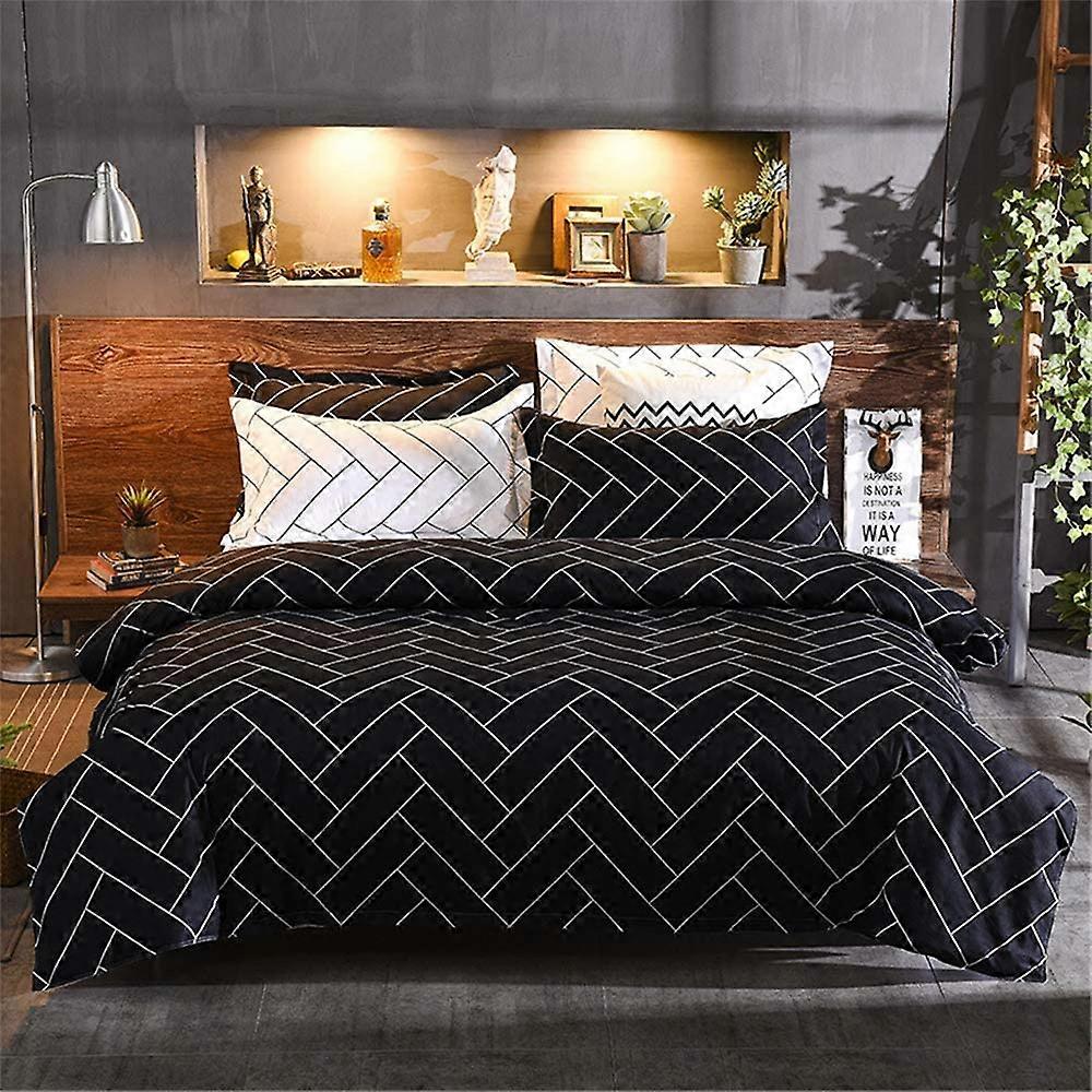 3pc Bedding Set,w/1 Pillowcases,1 Bed Sheet (200x230cm,Black Geometry)