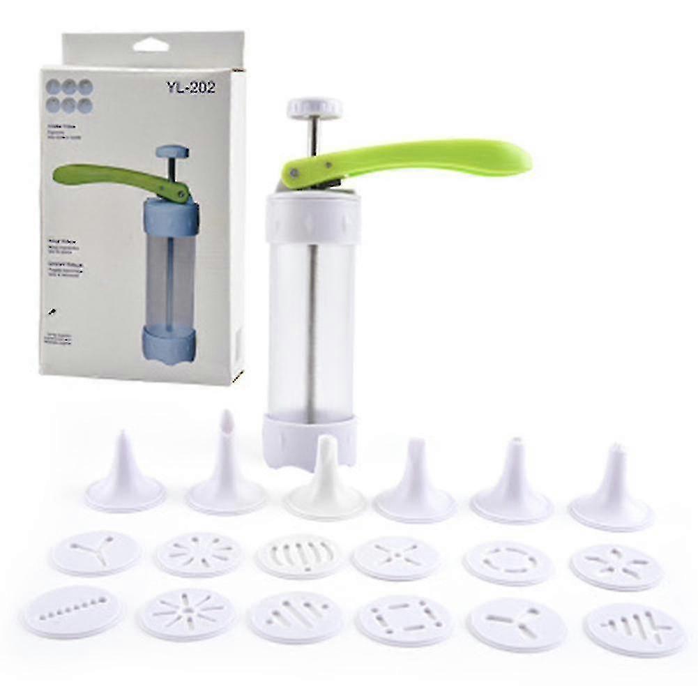 Biscuit Cookie Icing Tools Kit Cake Decorating Press Tool Machine With 12 Molds 6 Icing Nozzles Set(light Green)