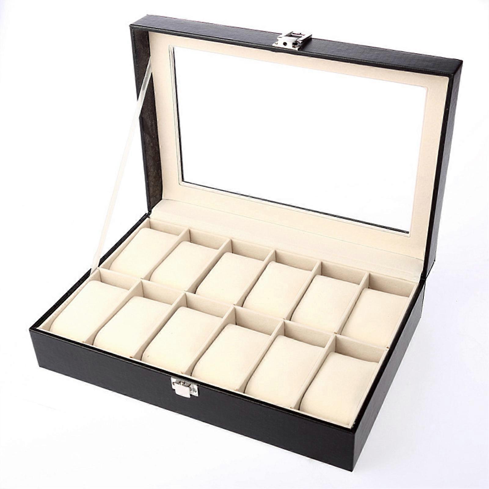 Watch Storage Box Multipurpose 12 Slots PU Wooden Watch Display Case with Lock for Watch Collection