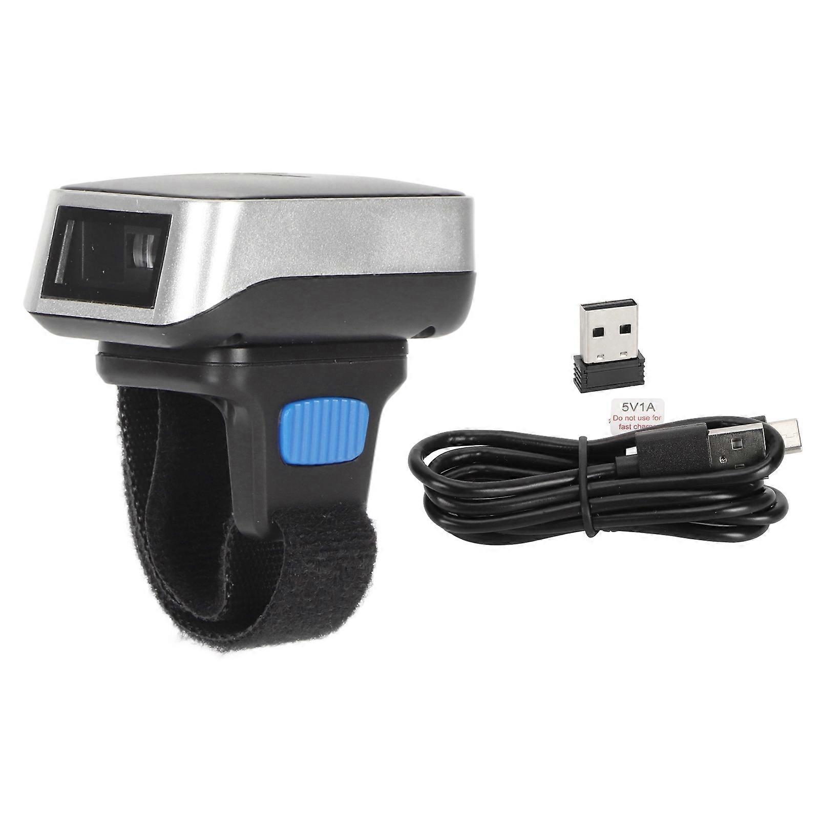 Scanner de codes-barres à anneau portable Bluetooth 1D Rotation à 270 degrés 3 modes de connectivité Mains libres Mini lecteur de code à barres à doigt
