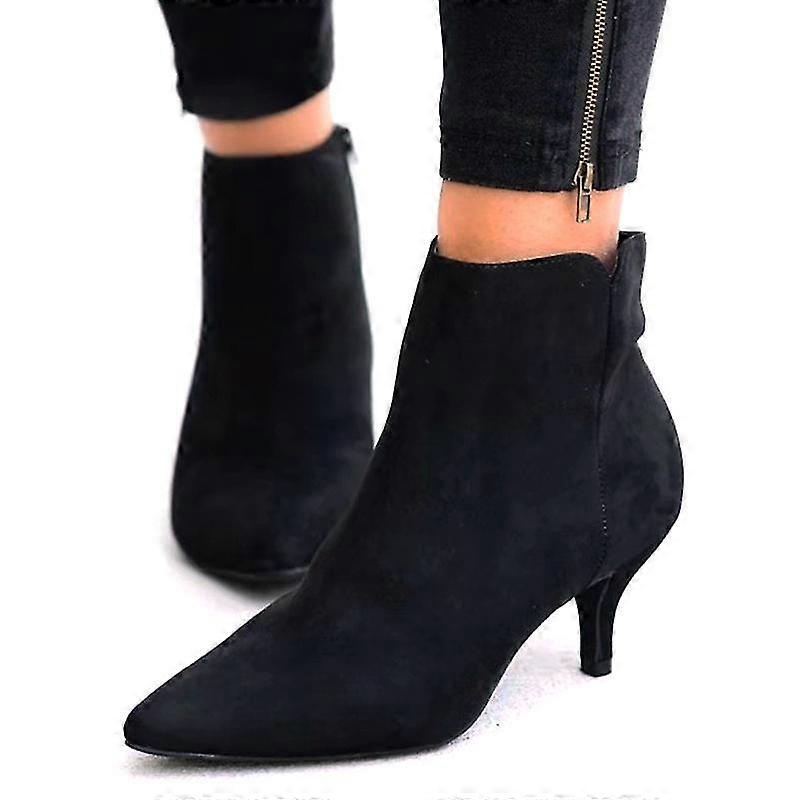 Femmes Zip Ankle Booties Low Kitten Heel Pointed Toe Chaussures