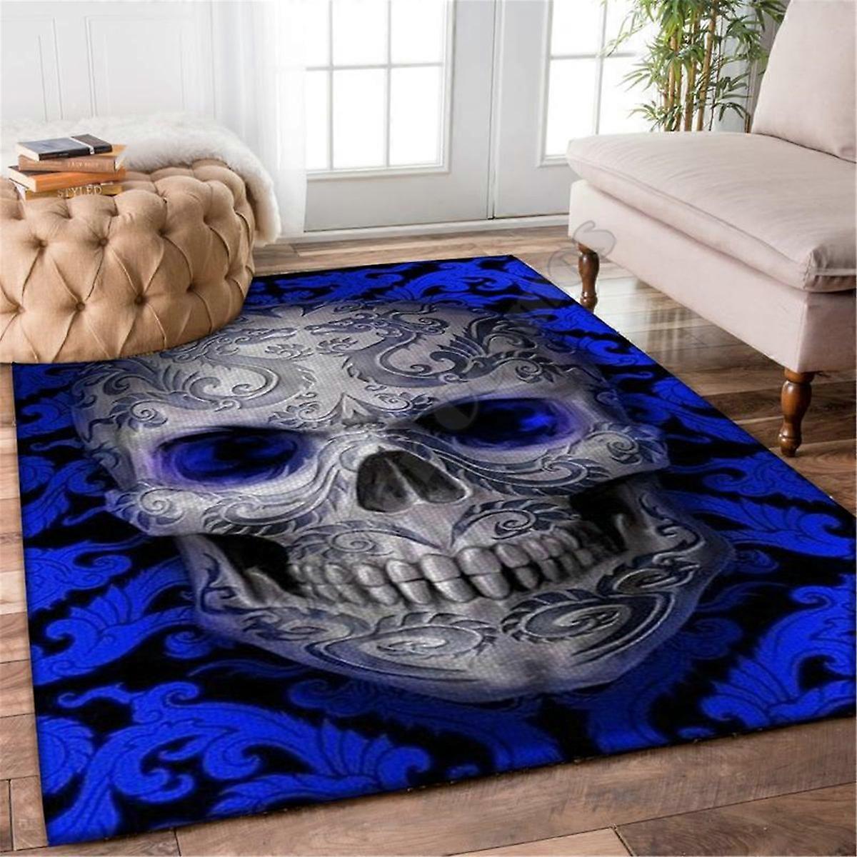 Redkid Fleurs Crâne Tapis 3D Tapis Imprimé Tapis Salon Flanelle Chambre Tapis De Sol Antidérapant 03