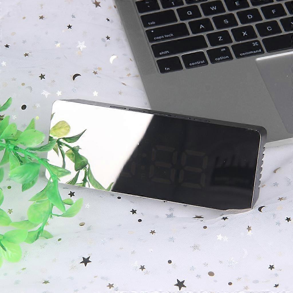 Digital Alarm Clock, Large LED Easy-Read Night Light Dimmer Display Electric Bedroom Clock with Snooze Function, USB Ports, Mirror Surface