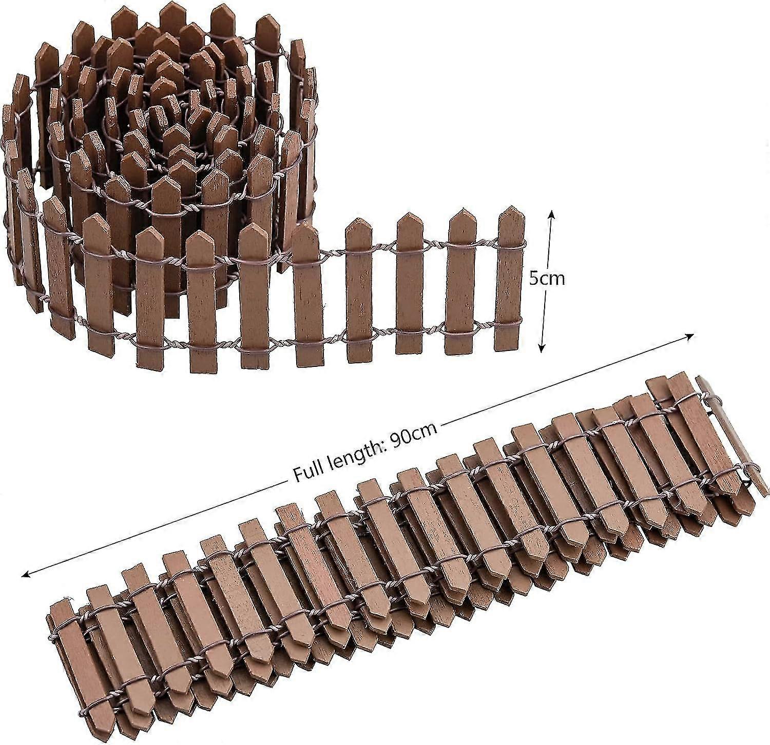 2 حزمة سياج خشبي مصغر 90 * 5 سم سياج اعتصام خشبي صغير حديقة الجنية سياج ديكور عيد الميلاد (قهوة)