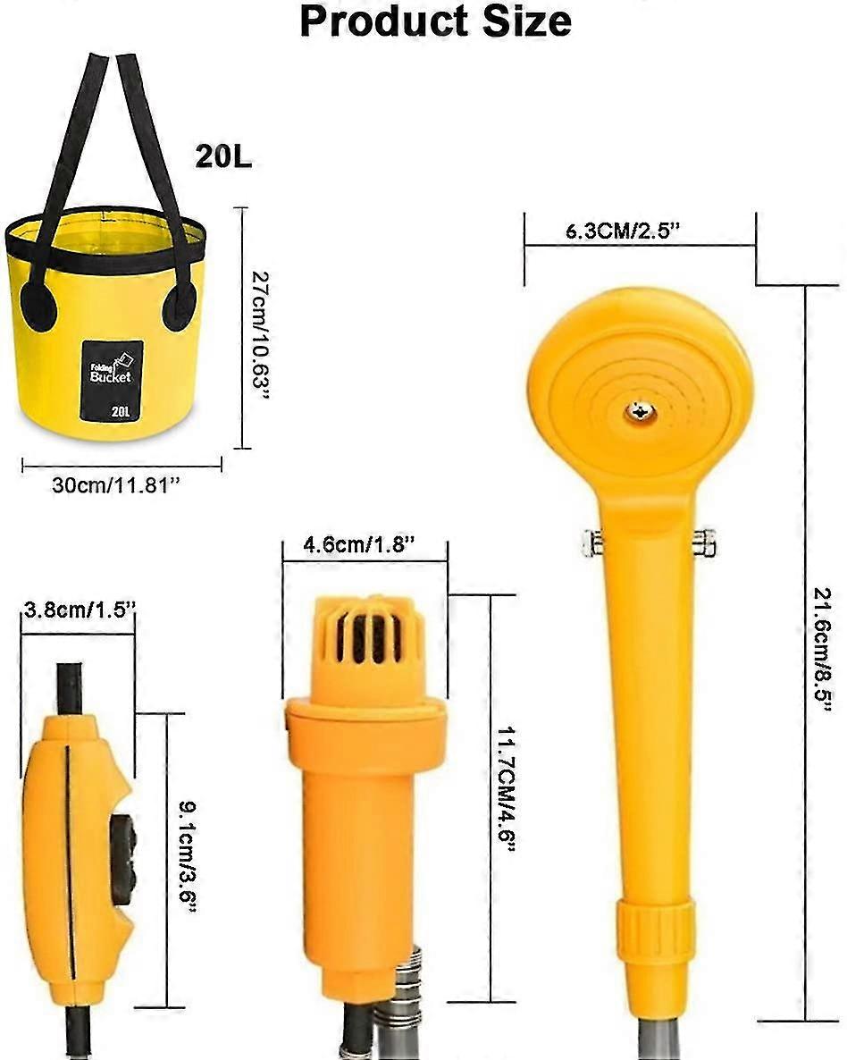 Portable Outdoor Shower Folding Bucket Kit, Camping Shower Head Plug Into 12v Cigarette Adapter And Turn Water Into Steady Gentle Stream