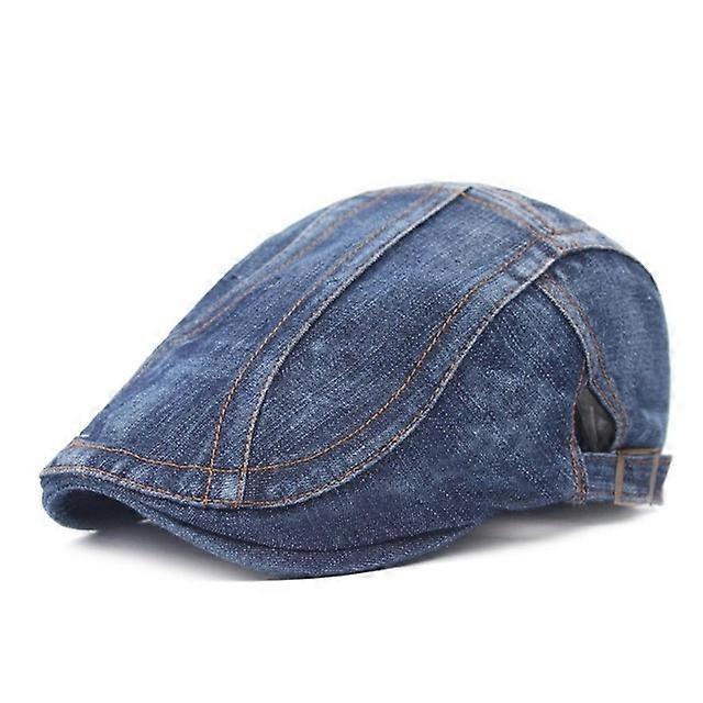 Men / Women Stitching Washed Denim Beret Adjustable