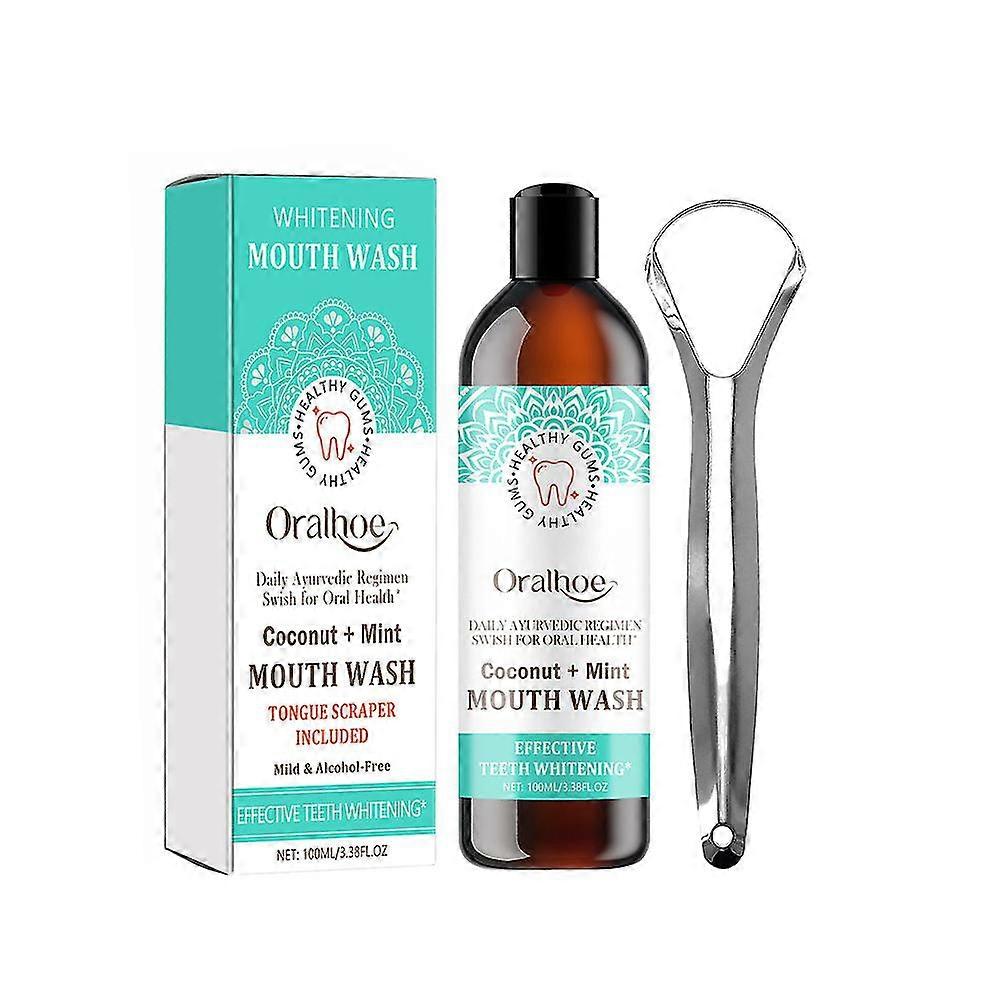 1-5Pcs Oralhoe Coconut Mint Mouthwash, Mouthwash Mint Oil Pulling with Tongue Scraper, Coconut Oil Pulling for Teeth, Pulling Oil for Teeth Whitening
