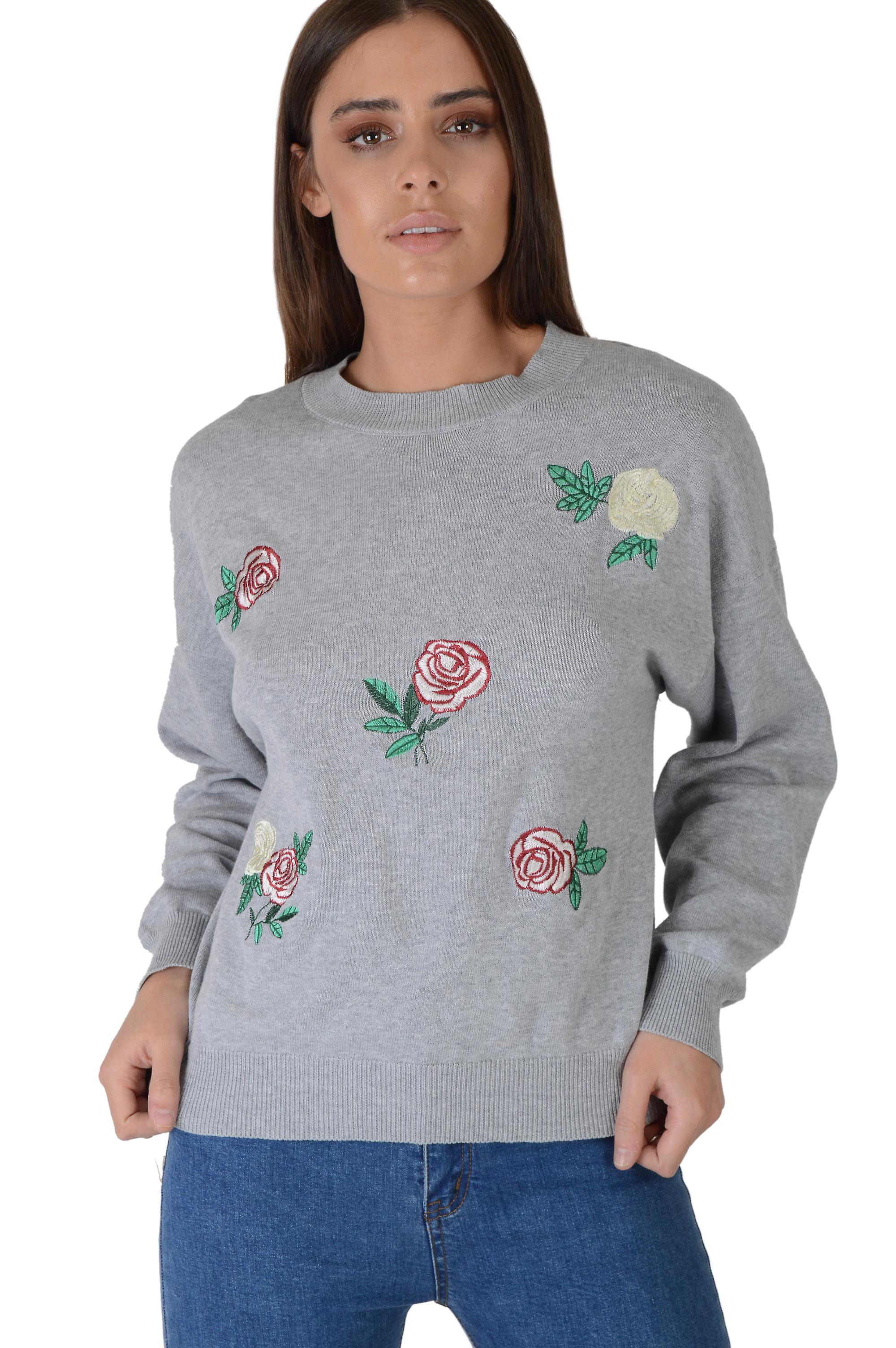 Lovemystyle Light Grey Sweater With Patchwork Roses