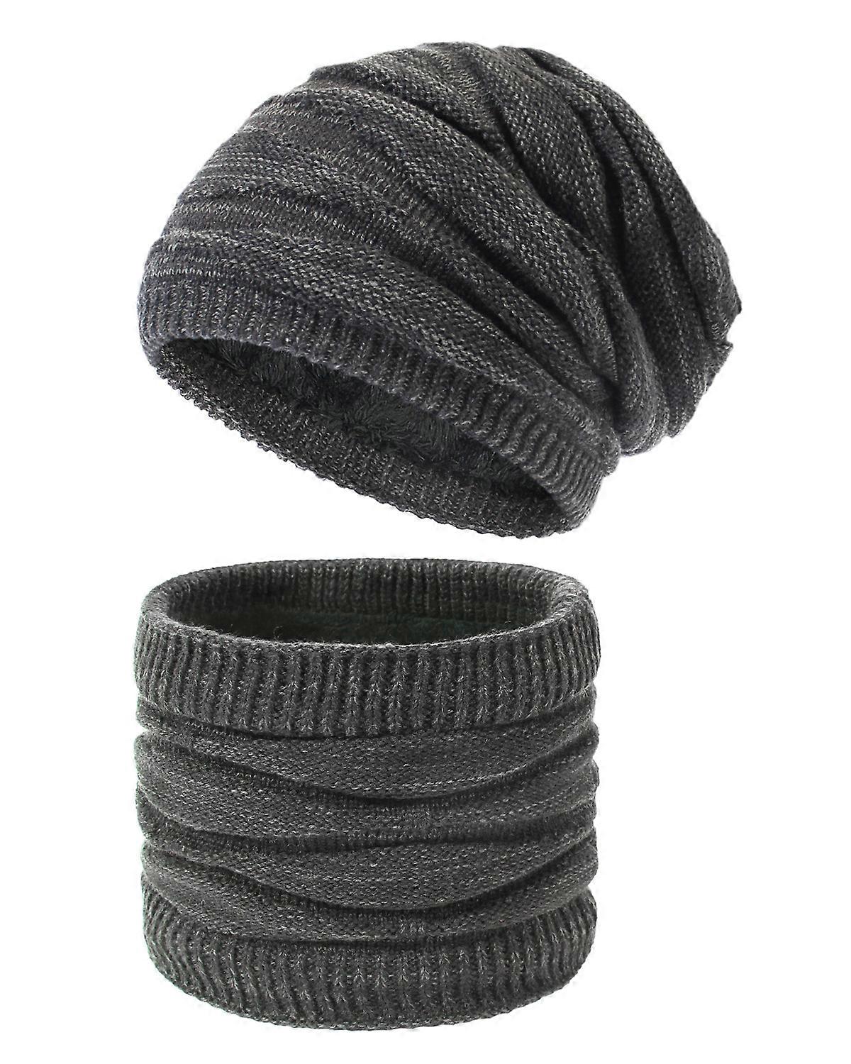 Knitted Diamond Pattern Hat Set for Winter Accessories