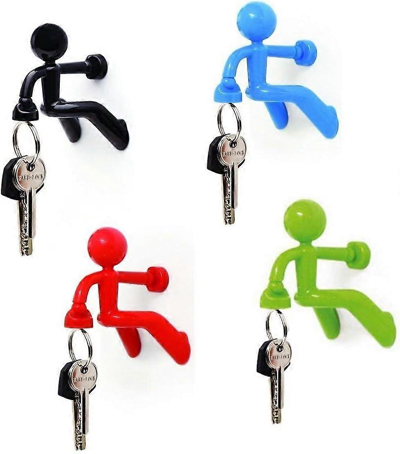 Set of 4 strong magnetic key holder hooks with wall climbing Man Design | Random