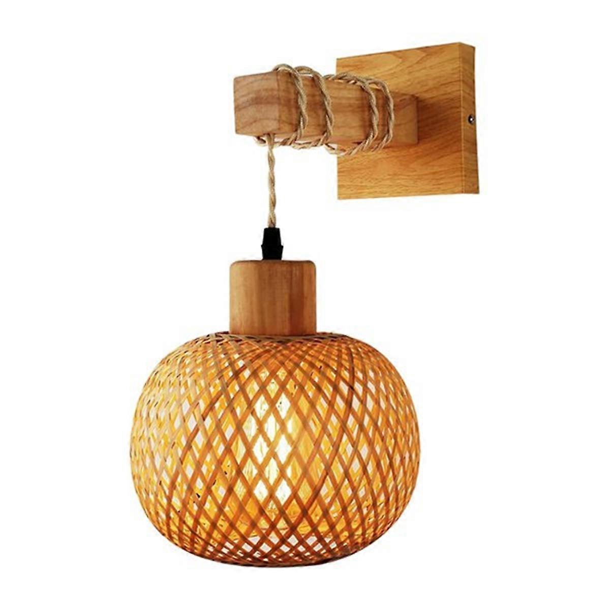 Retro Japanese Style Bamboo Bedside Wall Lamp Restaurant Rattan Lampmine Bedroom Background Wall La