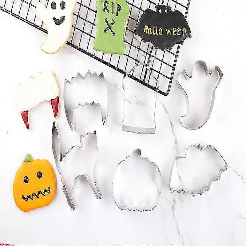 6 Pack Halloween Shaped Cookie cake Cutters Cat Ghost Bat Pumpkin House