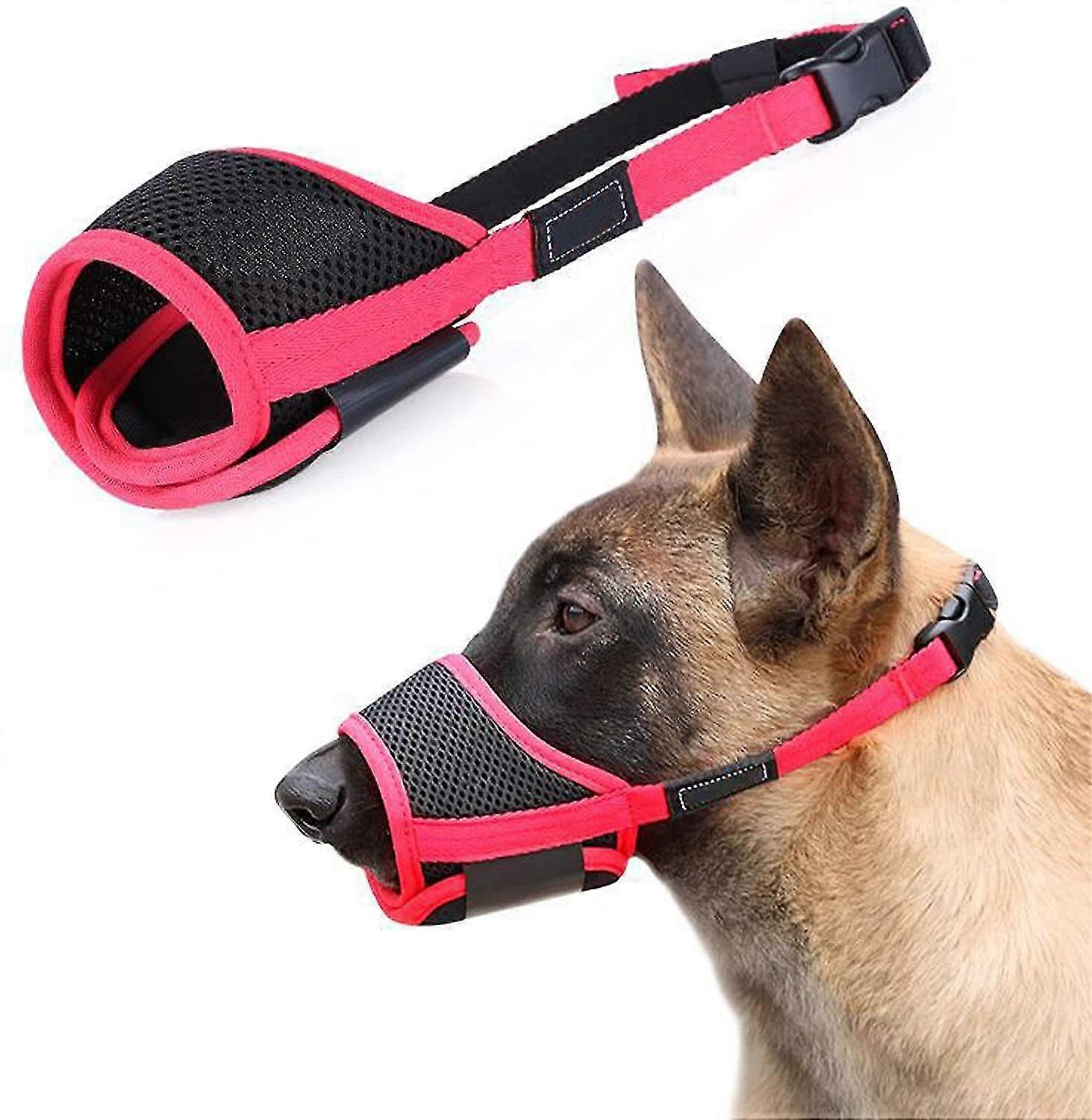 Dog Muzzles Nylon Dog Mouth Cover Mesh With Adjustable Loop And Soft Pad Dog Training Muzzle Prevent For Biting Eating Barking And Chewing Red-black (