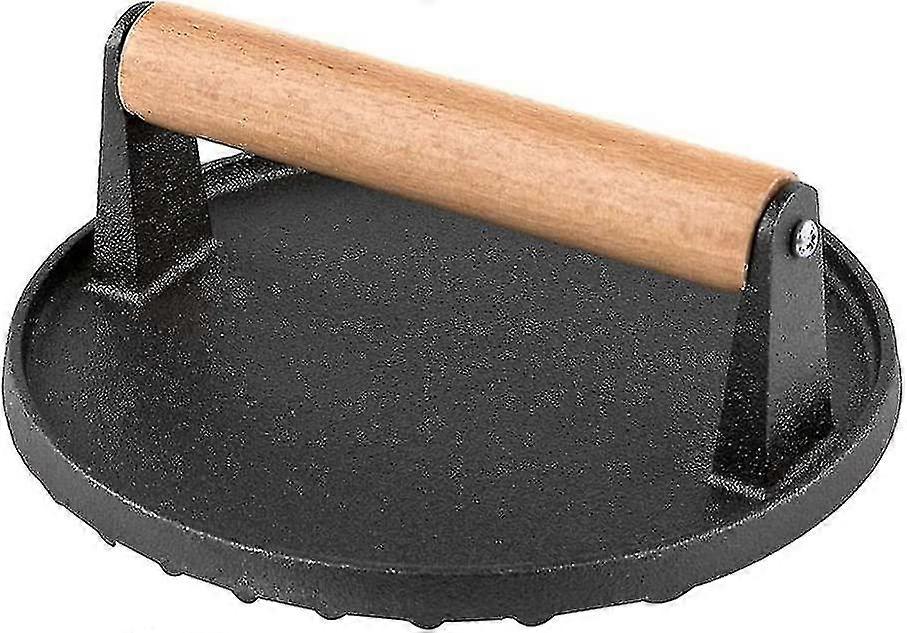 برجر سماشر غير لاصق برجر يضغط على اللحوم مكبس حديد زهر لحم الخنزير المقدد مكبس شريحة لحم شواية لحم وزن أداة شواء ثقيلة مع مقبض خشبي إكسسوارات الشواء