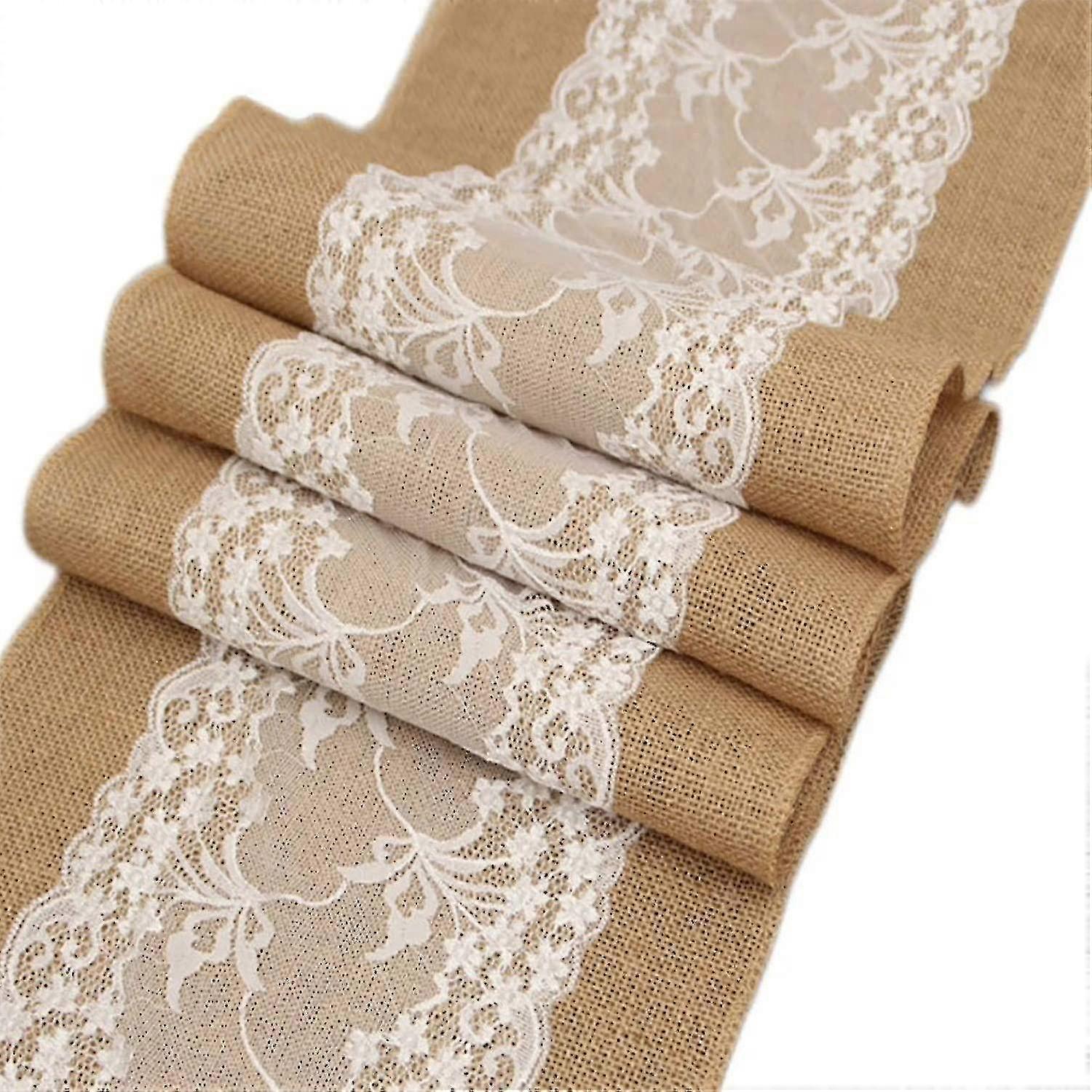 Table Runner Jute Table Ribbon With Lace, Table Runner Made Of Burlap For Wedding Party Event Table Decoration Dining Table 30 X 275 Cm