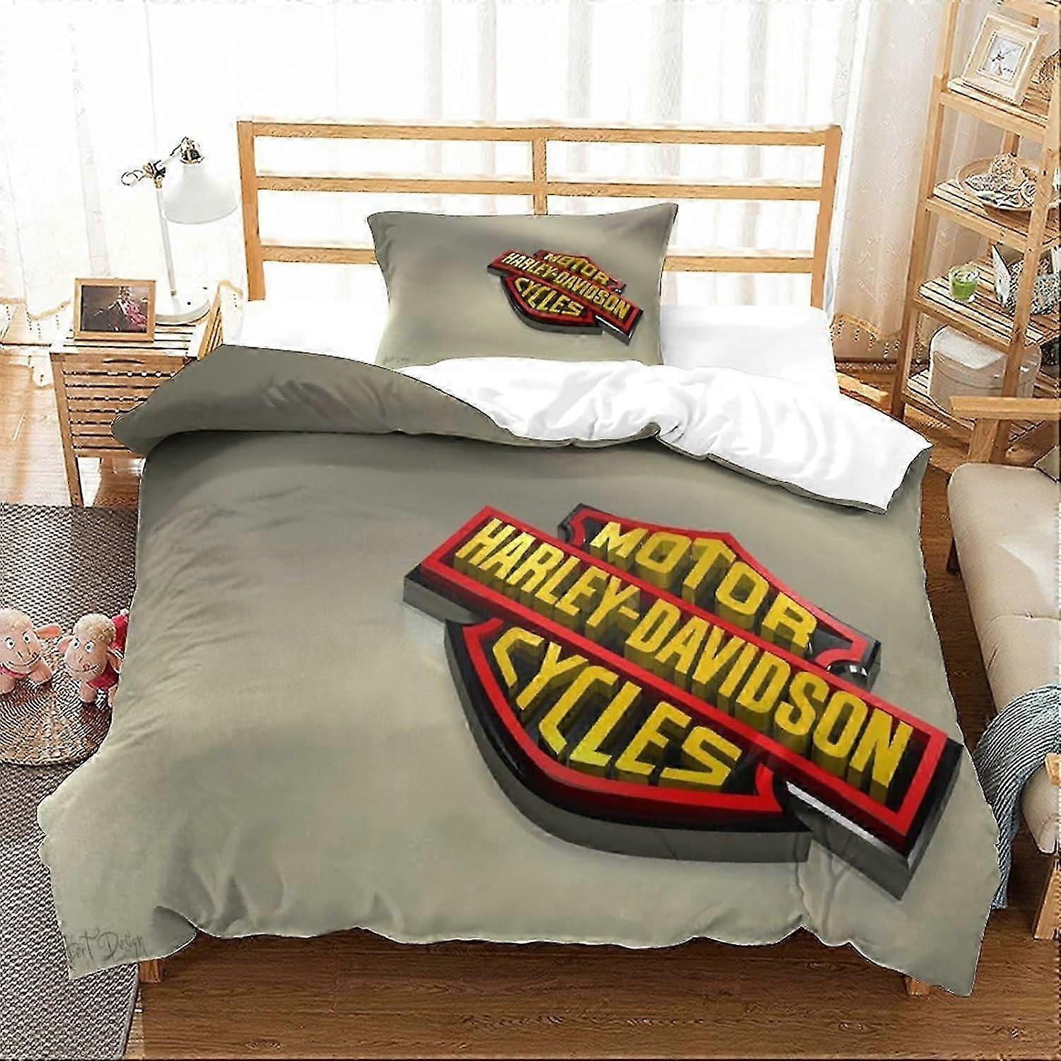 J1984 Lençóis Harley Davidson Tema Capa de Edredom para Crianças Meninos 3D Padrão Conjunto de Capa de Colcha 3 Pcs Capa de Edredão de Cama com Fronhas Lençóis B