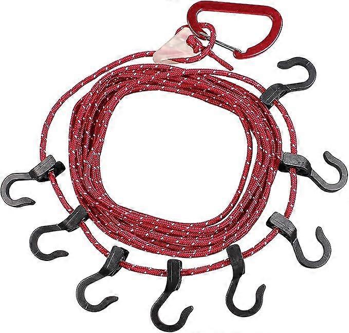 Portable multi-functional camping hanger (red), outdoor tent camping clothes with 8 hooks, portable adjustable windproof travel sling