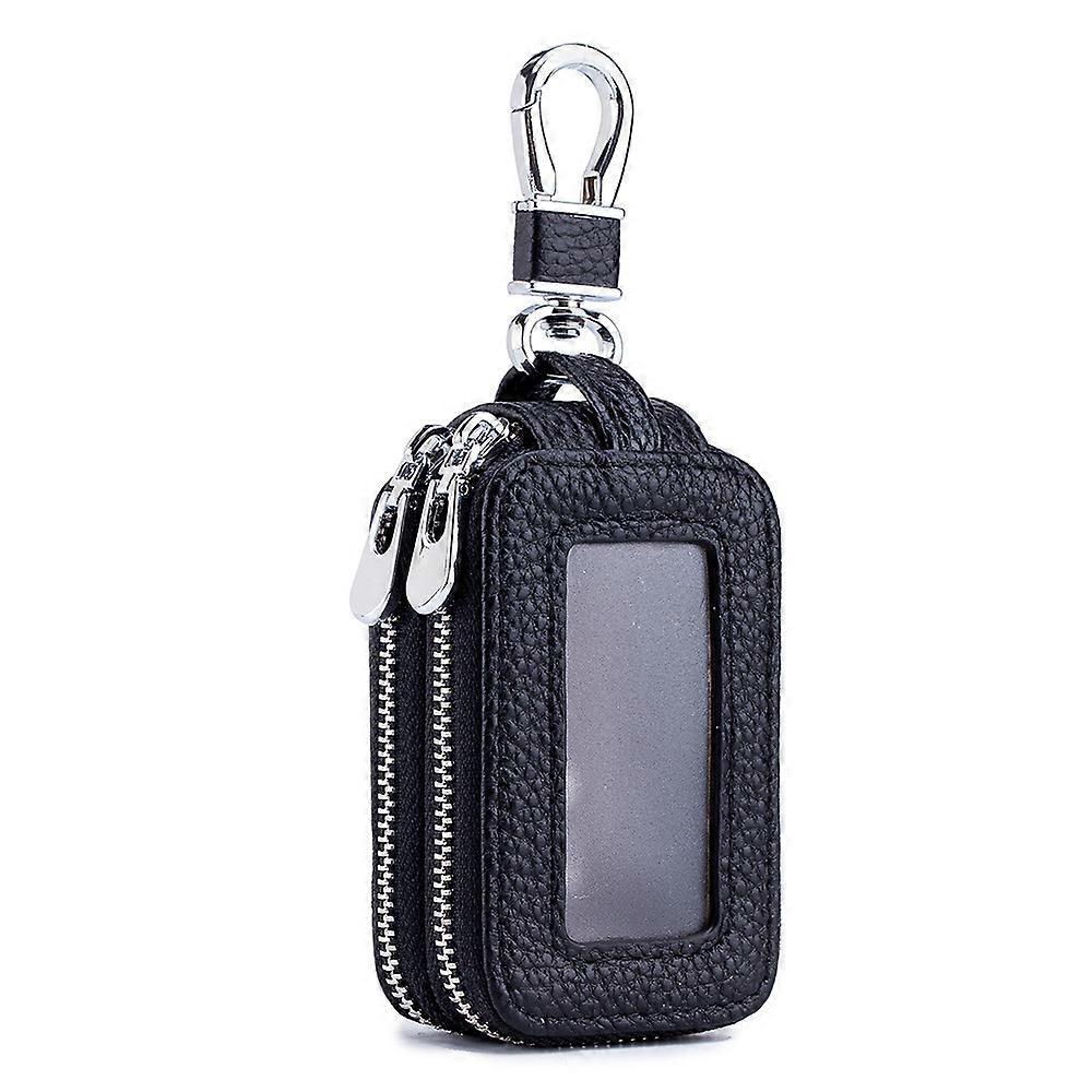 Leather Key case Keychain Wallet Holder Double Layer with Zipper Case for Men Women