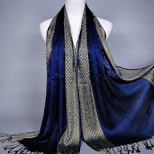 Mujer Estampado Liso Glitter Borlas Algodón Raya Raya Larga Hijab Mu Bufandas