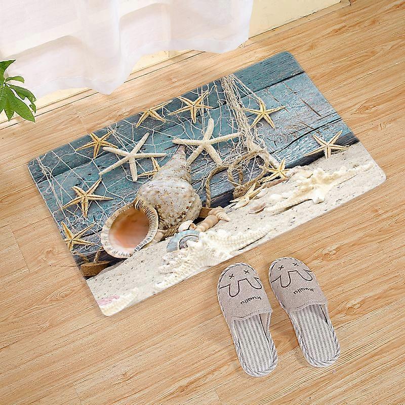 Welcome Mat 3D Shipboard Shell Starfish Printed Entrance Doormat Anti-slip Area Rug Soft Bedroom Living Room Balcony Carpet
