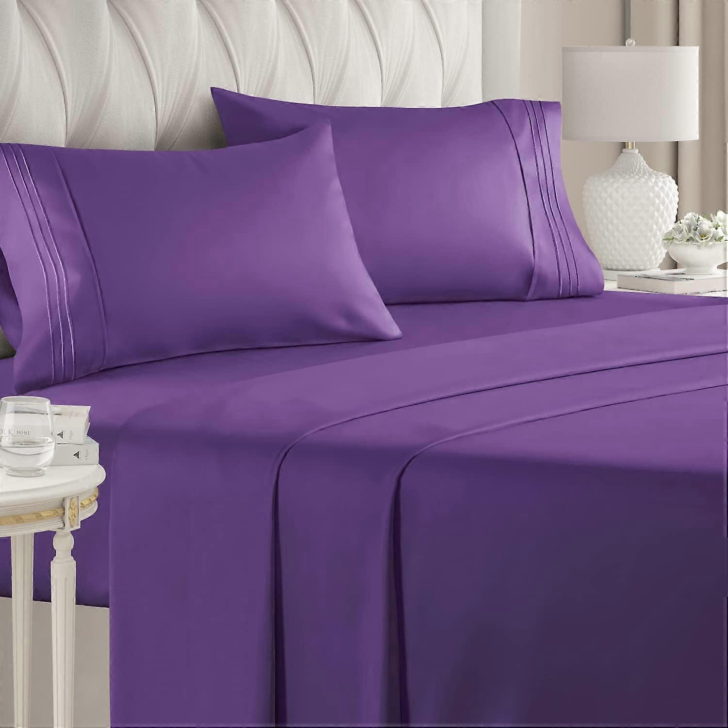 Queen Size Sheet Set - Breathable & Cooling - Hotel Luxury Bed Sheets - Extra Soft - Deep Pockets - Easy Fit - 4 Piece Set - Wrinkle Free - Comfy purp