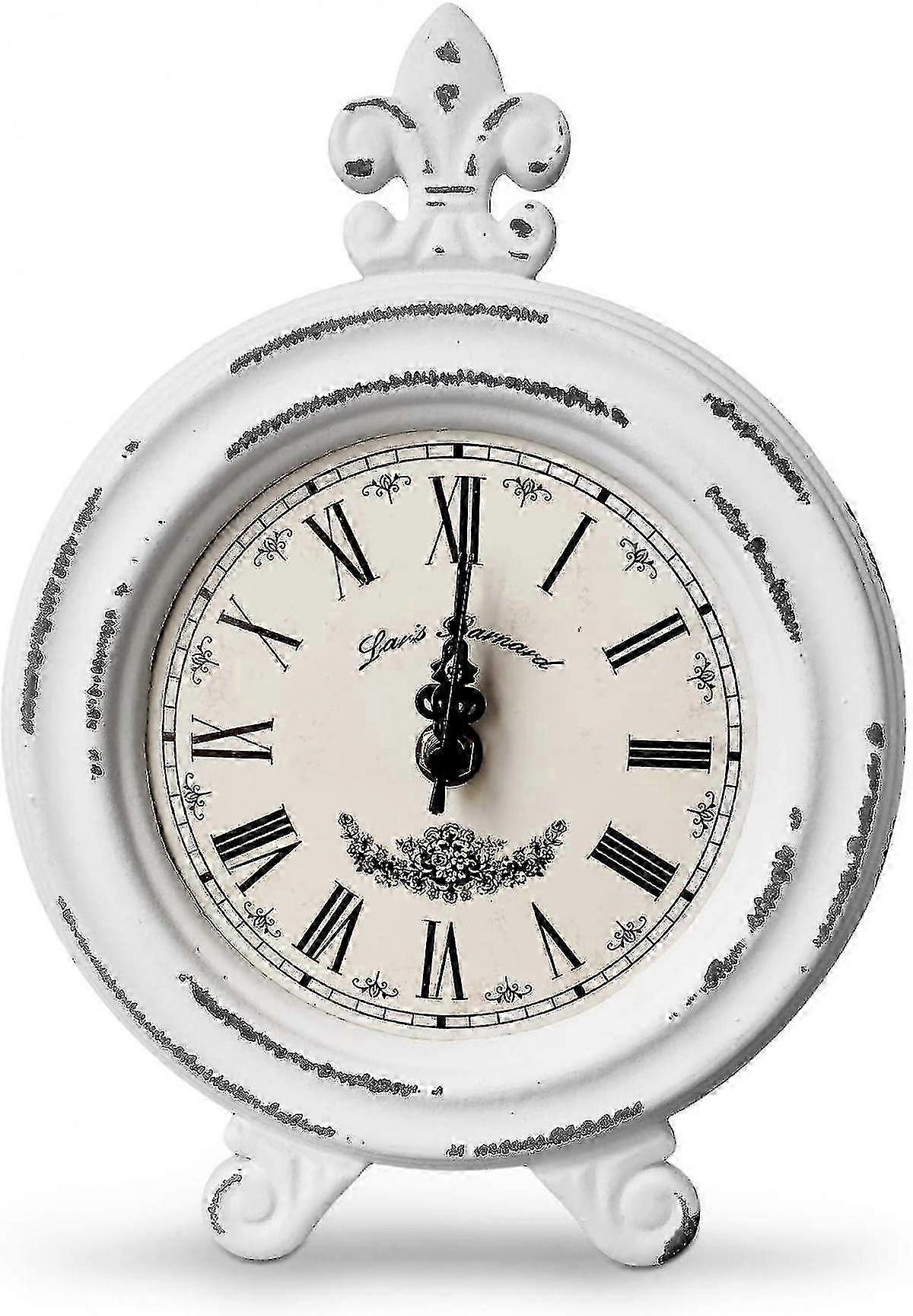 Wekity Vintage Desk Clock | Table Clock On Stand | Rustic Mantel Clocks For Living Room Decor (white)
