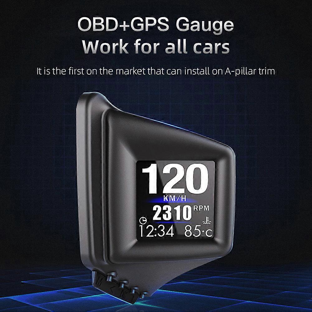Multi-function HUD Head-Up Display OBD+GPS Dual System Smart Gauge Driving Stopwatch Speedometer Odometer for OBDII Car Models