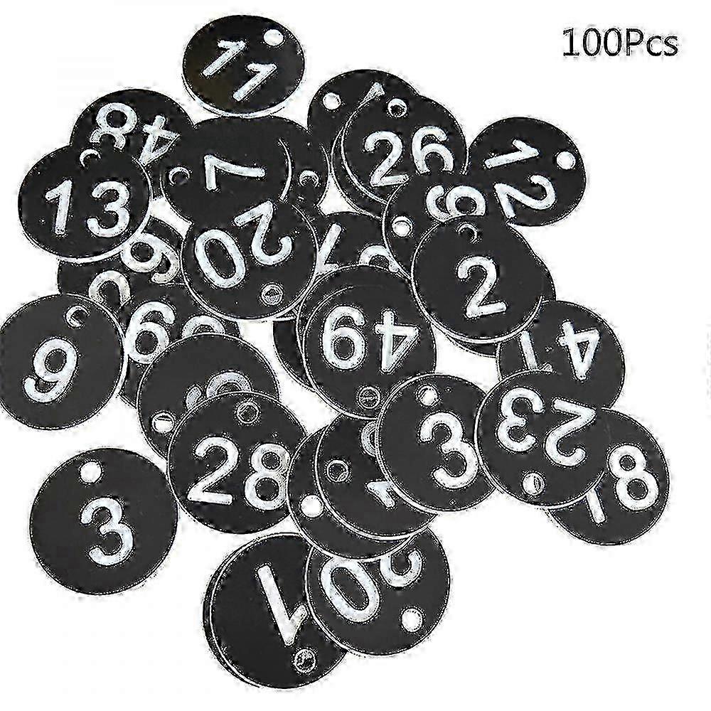 100pcsプラスチックID番号タグ1-100刻印番号IDタグキーホルダーGDSハッピーHのために着色