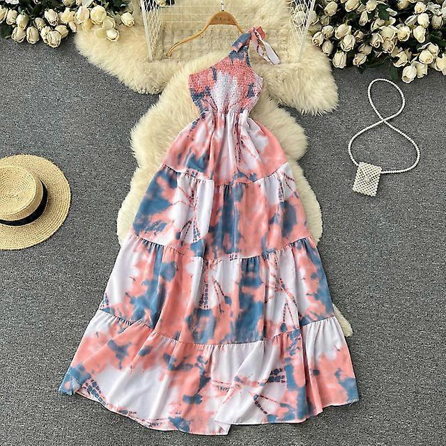 Atopos Kvinnor Strand Sommarklänning En axel Blommig Maxi Klänningar Mode Kvinnlig Robe Semester Vestido Solklänning Kvinna Kläder 2022-rosa, en storlek