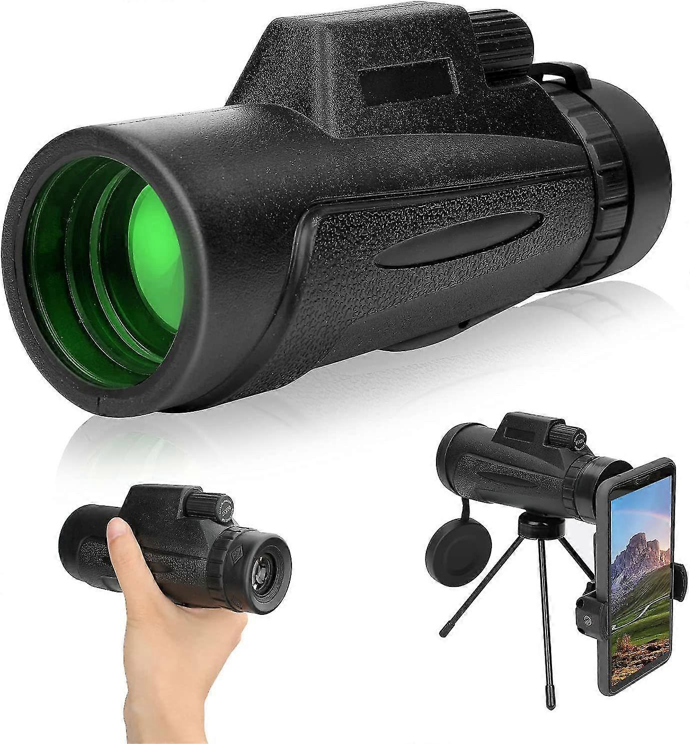 Monokular Teleskop 12X50 HD, Wasserdichtes Zoom Monokular mit Smartphone-Halterung und StativSchwarz