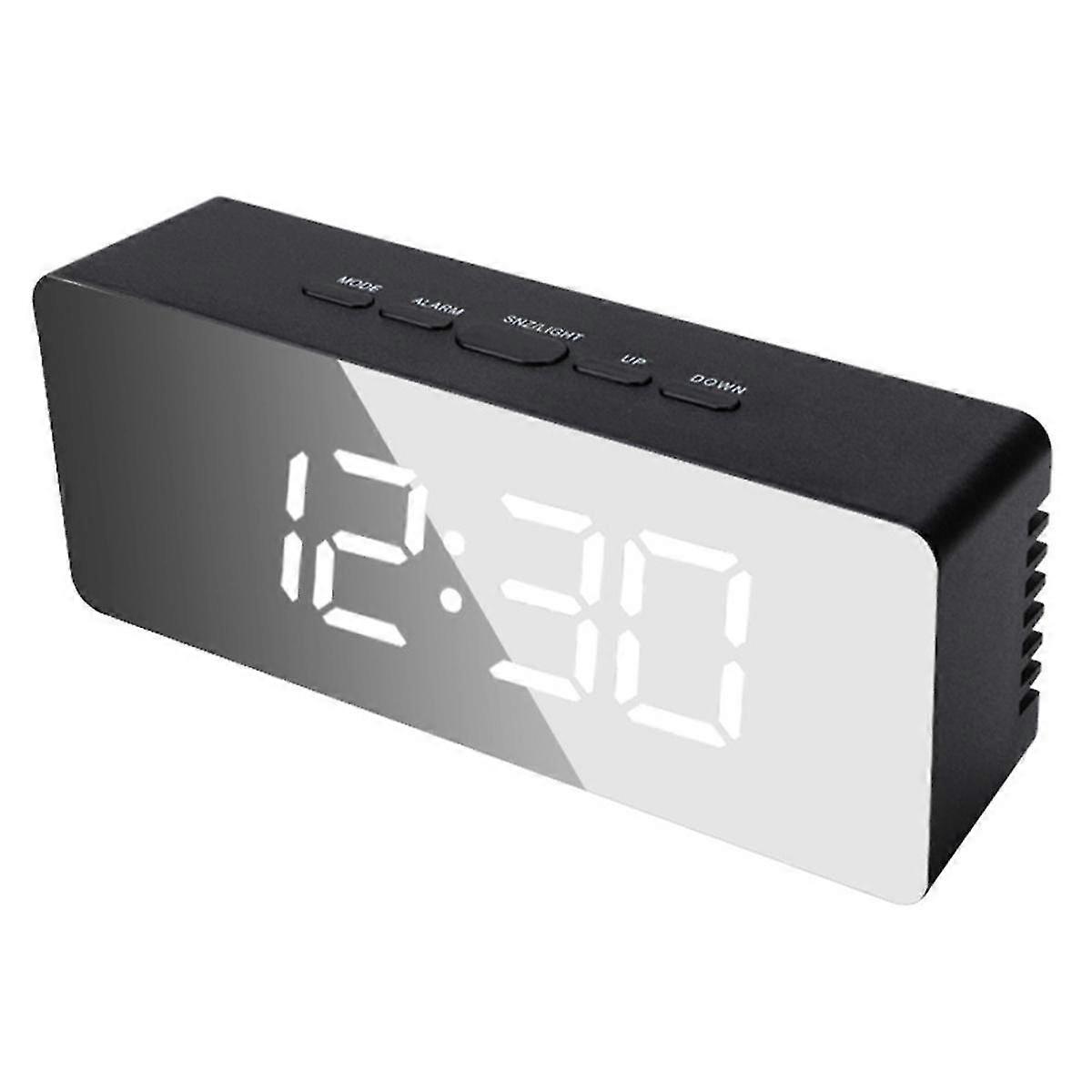 Led Mirror Digital Clock Bedroom Office Travel Electronic Table Clock Desktop Alarm Clock Temperature Function, Black