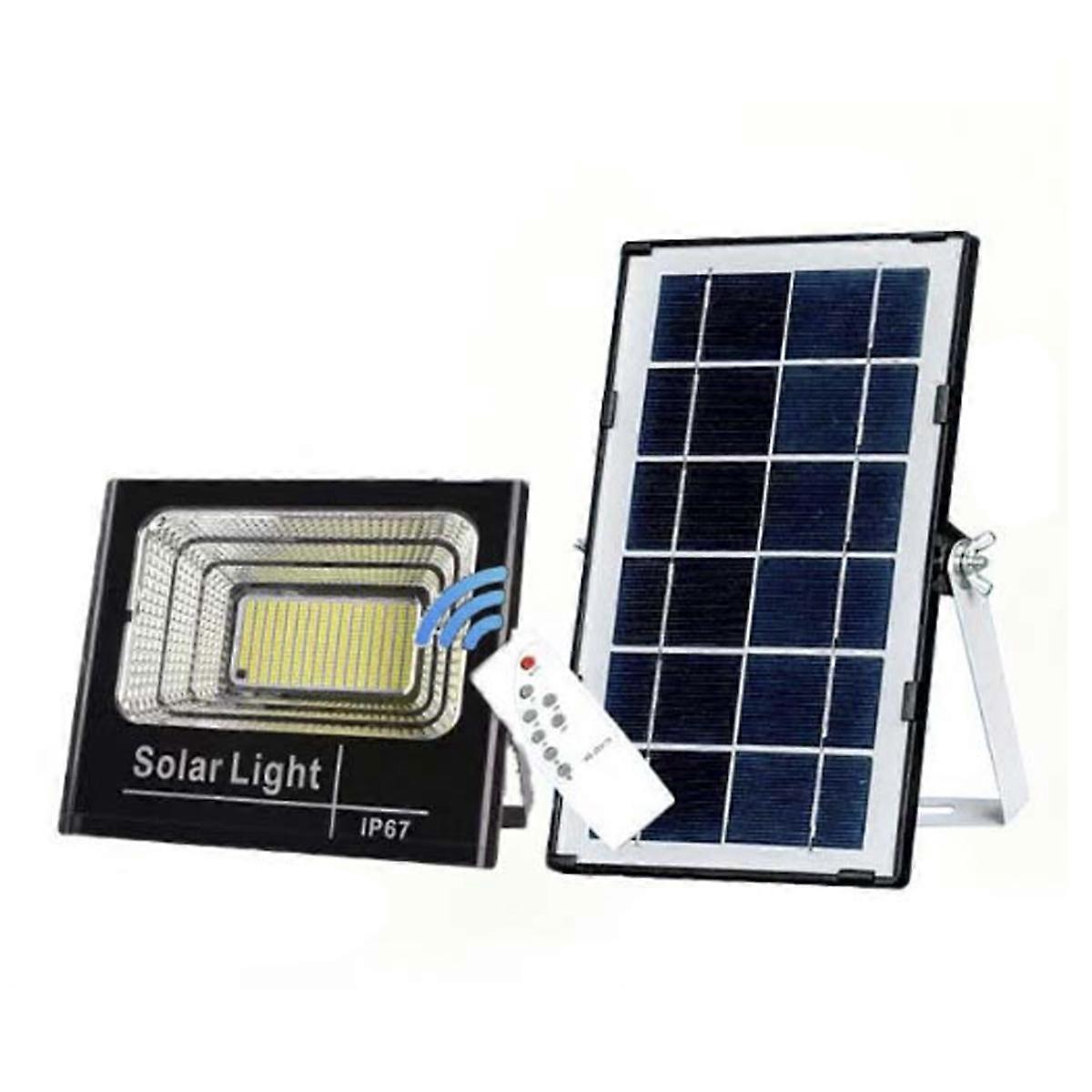 65W Solar Floodlight, Outdoor Spotlight with Remote Control, LED Floodlight with Built-in Battery, Solar Panel Lights