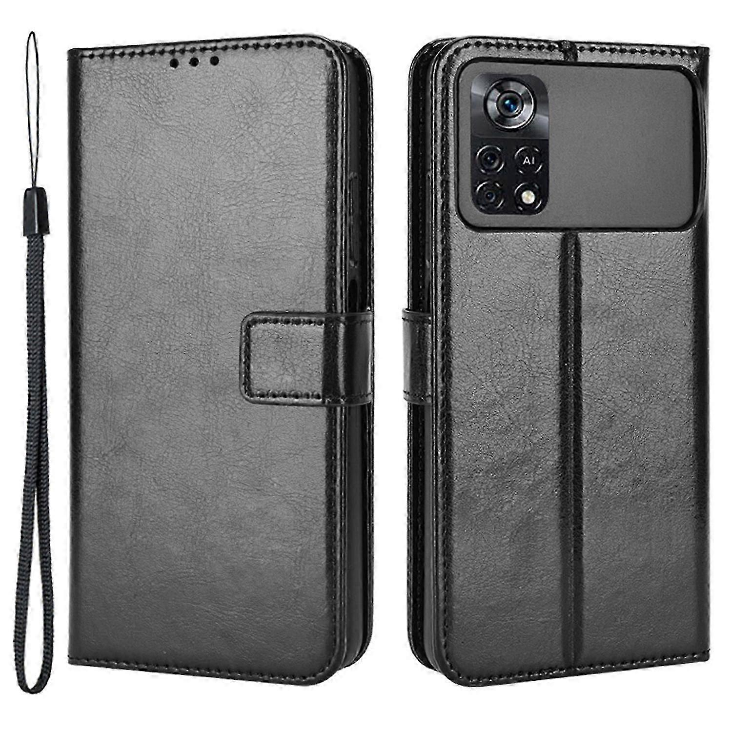 For Xiaomi Poco M4 Pro 4g Leather Flip Wallet Shell Stand Function Soft Tpu Inner Case With Strap