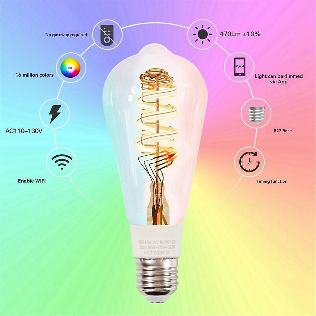 Tuya Smart WiFi LED Bulbs RGB 16 Million Colors, Dimmable 2700K-6500K Compatible with Alexa/ Home