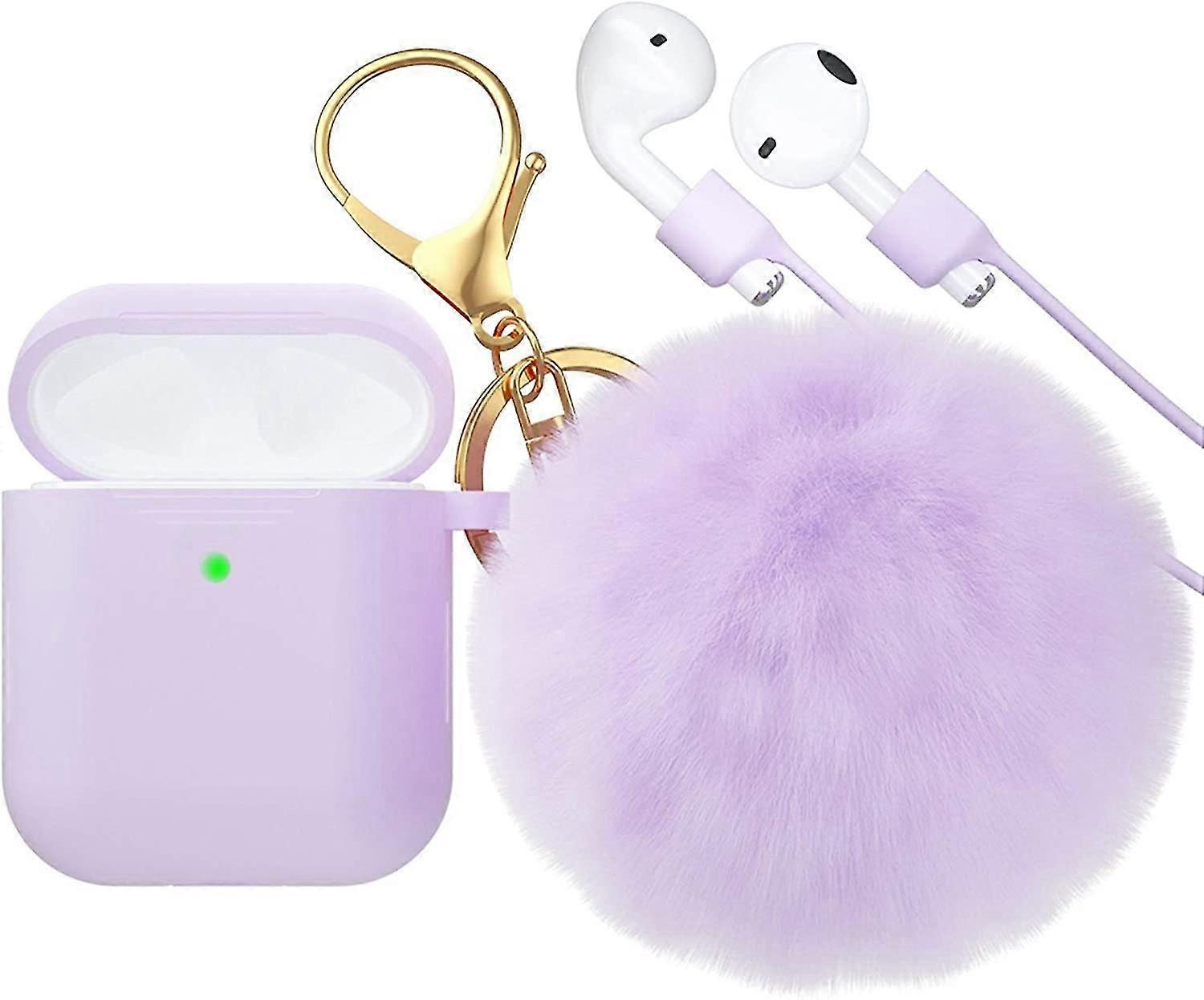 Airpod Case,silicone Case Cover With Fur Ball Keychain Compatible WithAirpods 2/1