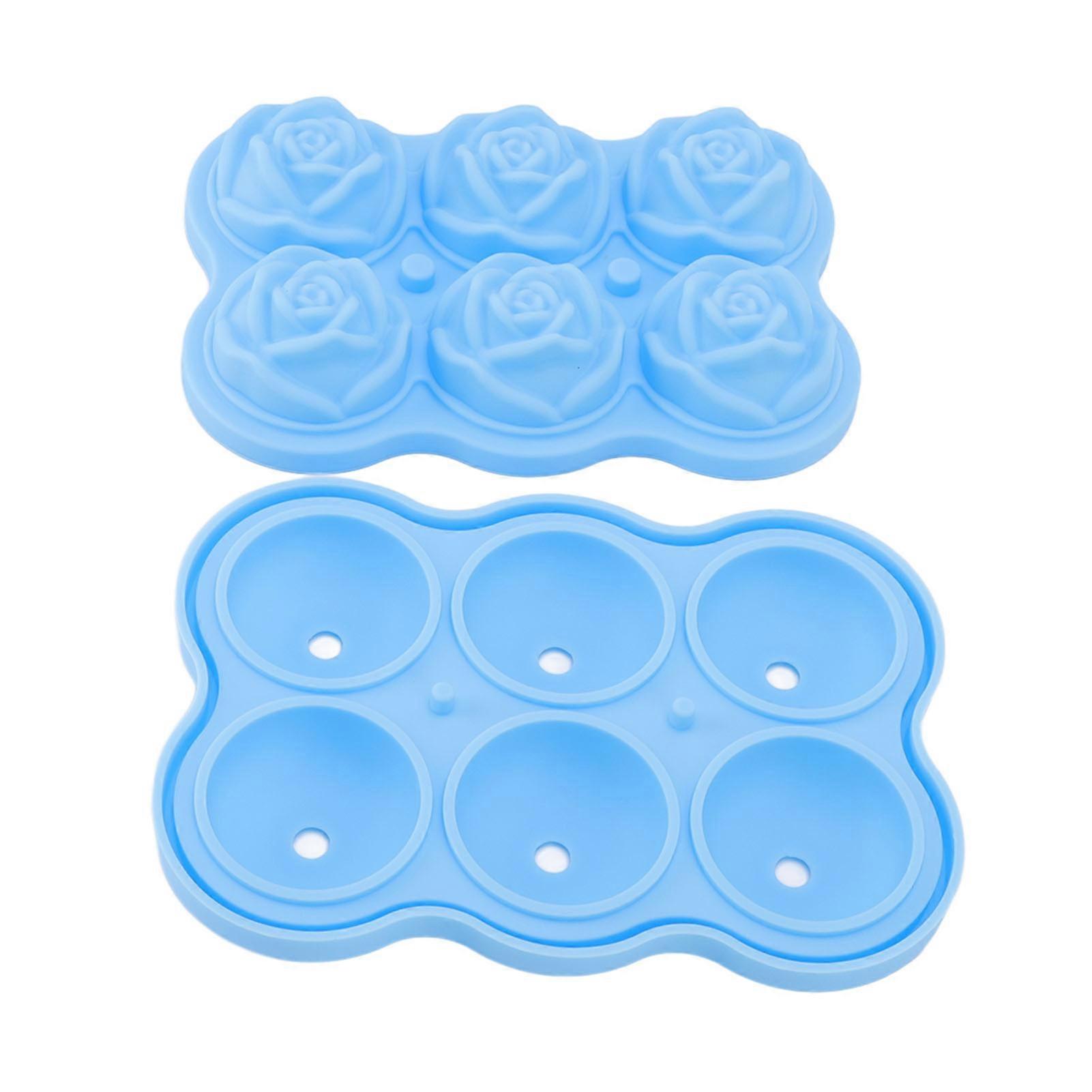 Rose Ice Cube Silicone Mold 6 Cubes Ice Making Accessory with Lid for Cocktail Whisky Blue