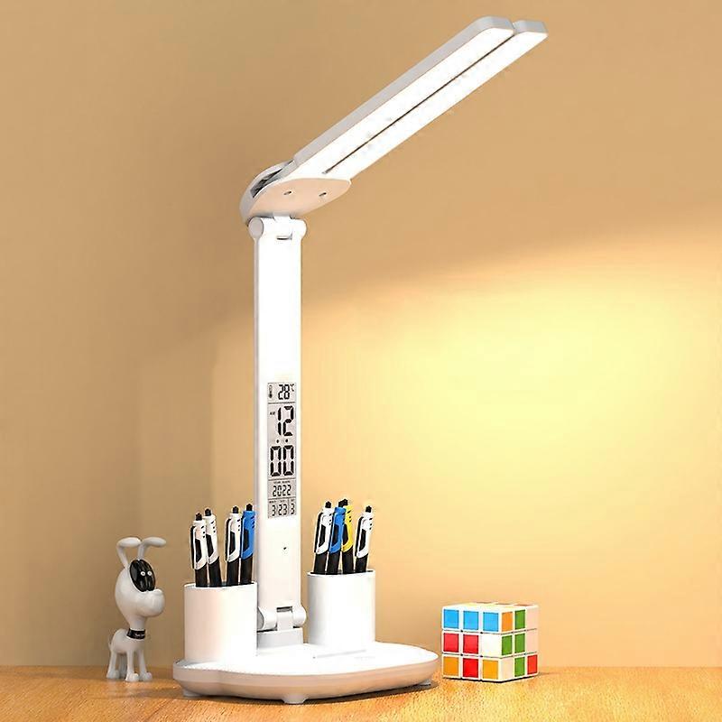 LED Intelligent Digital Display Foldable Desk Lamp, Style: Double Head Charging 2000mAh
