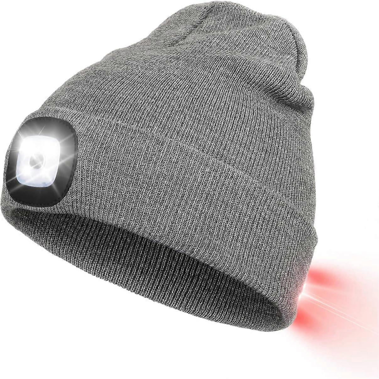 Knitted Hat with LED Light, USB Rechargeable Headlamp for Jogging, Camping, and Cycling with 3 Brightness Levels