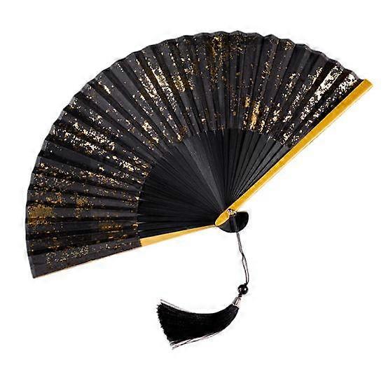 Bamboo Folding Fan with Tassels Hollow Ribs Portable Summer Hand Held Fan Decoration Dance Performance Props