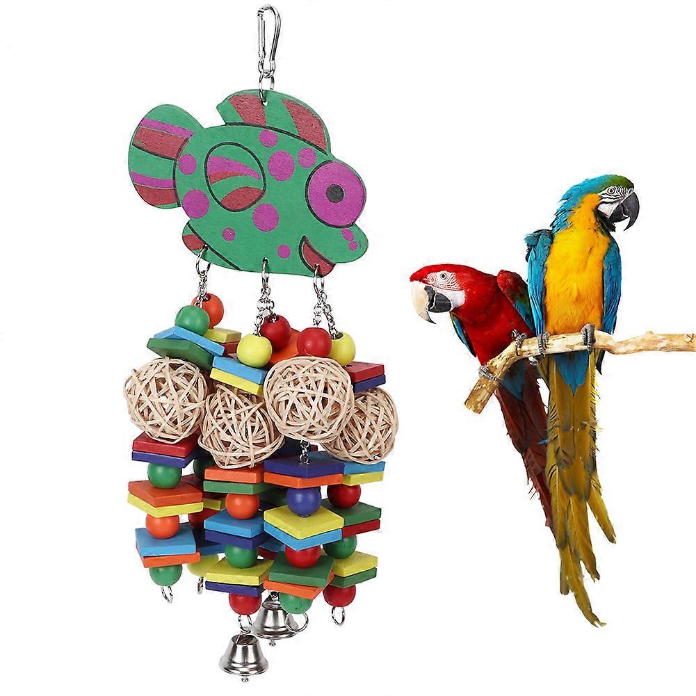 Non-Toxic Wooden Blocks Bird Toy Swing for Parrots - Sepaktakraw String Hanging, Chewing, Biting Accessory for Small Pets