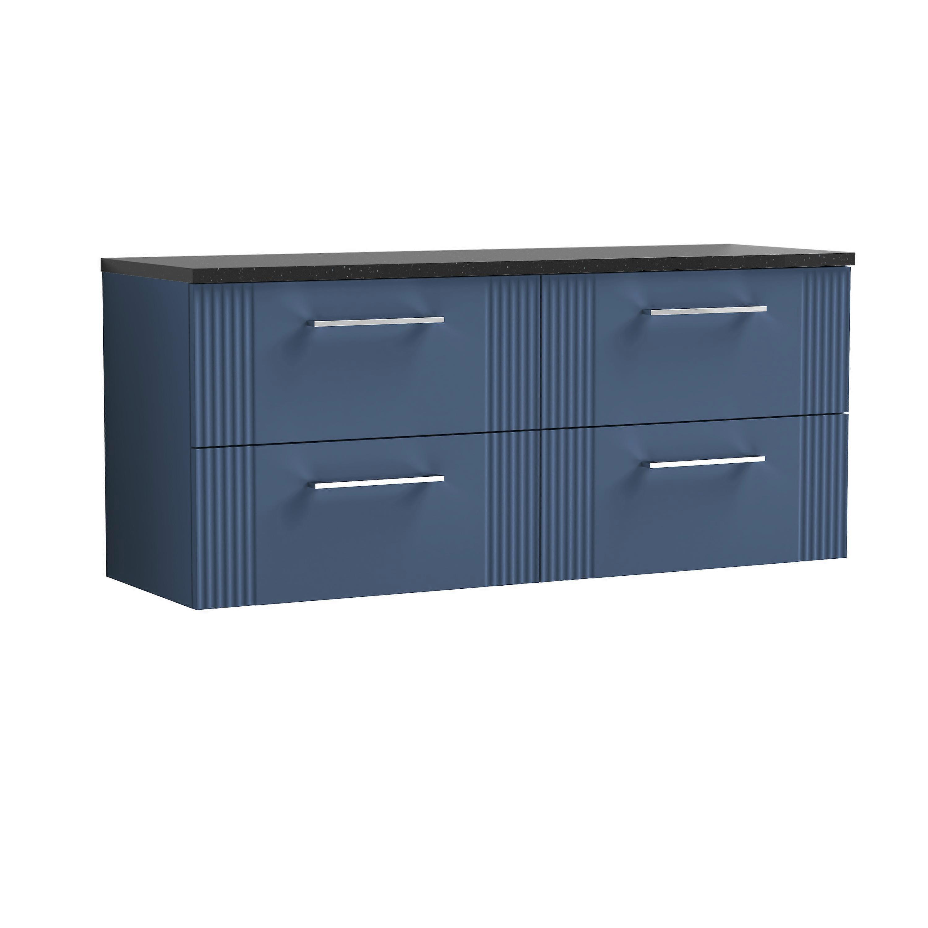 Retro 4 Drawer Wall Hung Vanity Unit with Sparkling Black Laminate Worktop - 1200mm - Satin Blue - Balterley